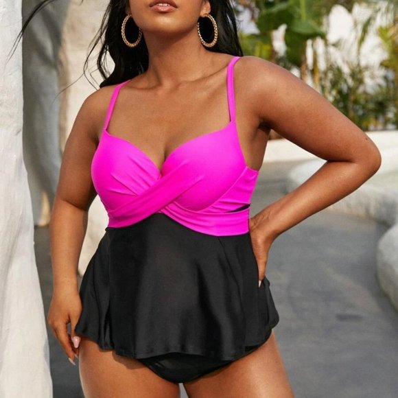 SHEIN Other - Shein 4x Pink Black  Twist Front Bikini Swimsuit